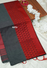 Grey with red - Trisha - cotton silk with thread border